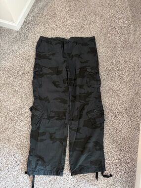 Men's Black Camo Cargo Pants with Utility Pockets